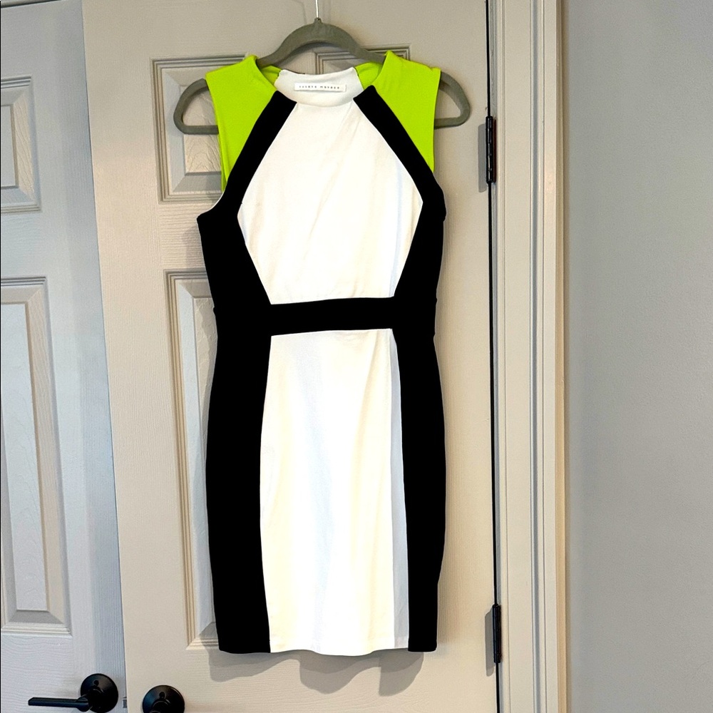 Susana Monaco Black, White, and lime Green Mini Dress